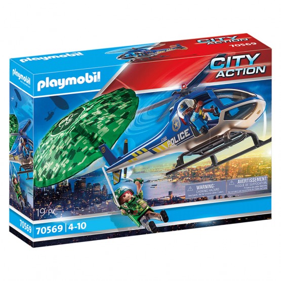 Caja Helicóptero de Policía: Persecución en Paracaídas - Playmobil 70569