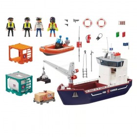 Contenido Gran Portacontenedor con Barco Aduanero - Playmobil 70769